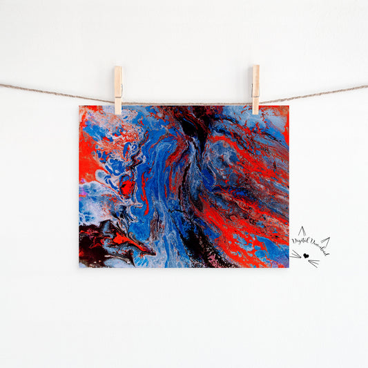 Abstract artwork in red, blue, and white for digital download.  