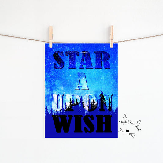 A forest with stars above with the words wish upon a star for digital download.  