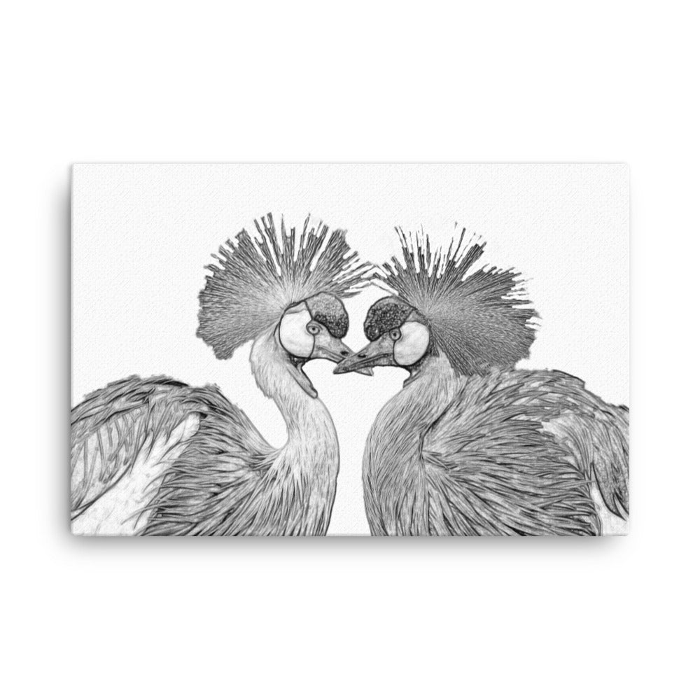 Grey Crowned Cranes - Black & White - Canvas